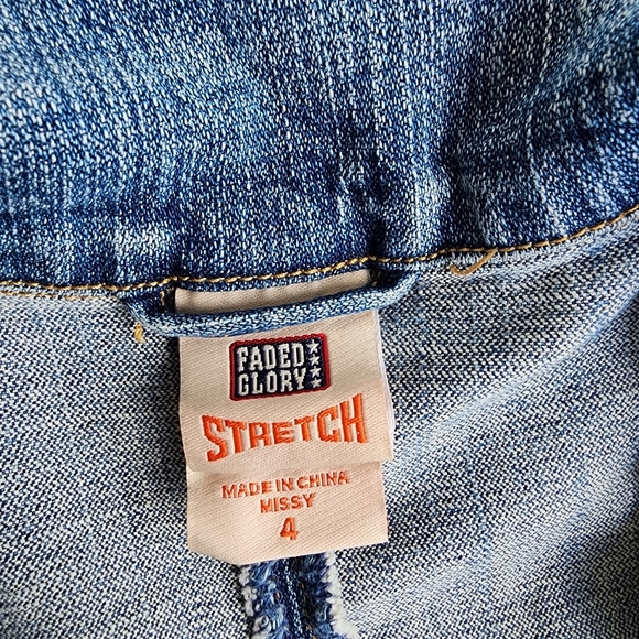 Faded Glory Blue and Orange Jean Jacket with Distressing and Floral Design - Picture 3 of 15